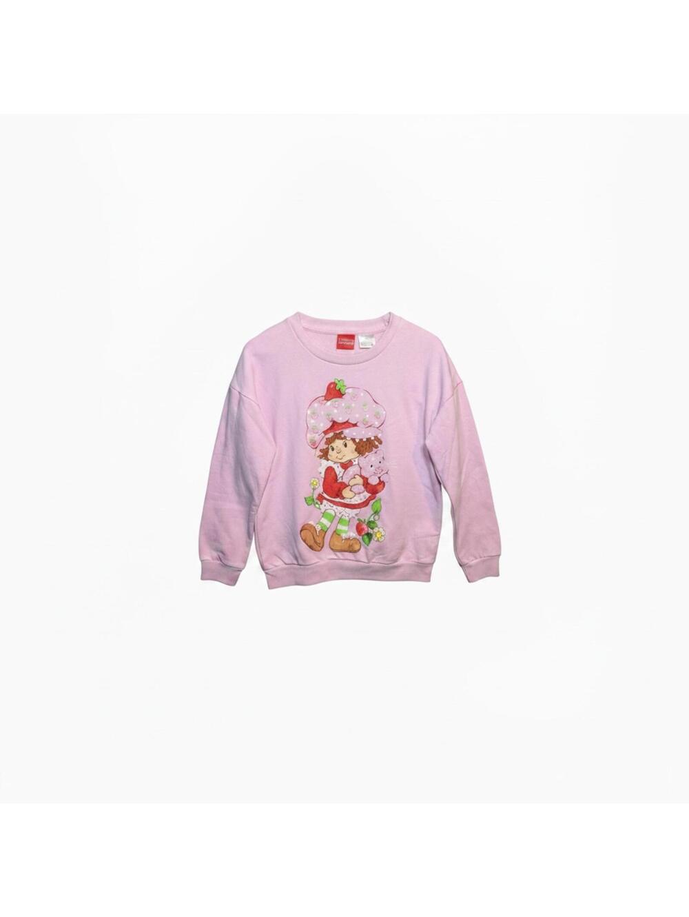 Retro Strawberry Shortcake & Custard the Cat Pink Crewneck Sweatshirt, Size S - Picture 2 of 4